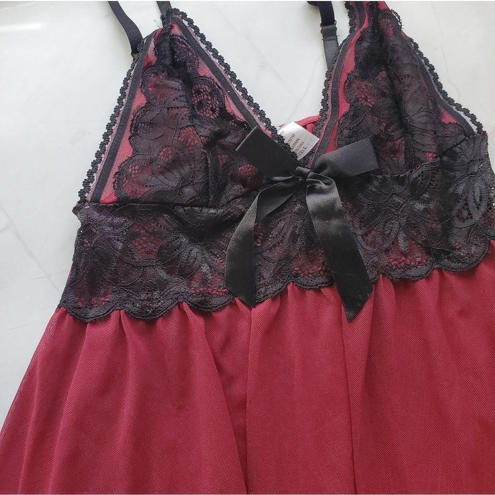 Baby doll nightie black and burgundy - Picture 2 of 8